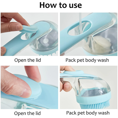 Pet Grooming Bath Massage Brush with Soap and Shampoo Dispenser