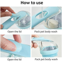 Pet Grooming Bath Massage Brush with Soap and Shampoo Dispenser