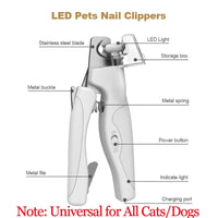 Pet Nail Clipper with LED Light Dog Cat Special Blood Line Scissors Multifunction Nail Trimmer Pet Cleaning Grooming Supplies