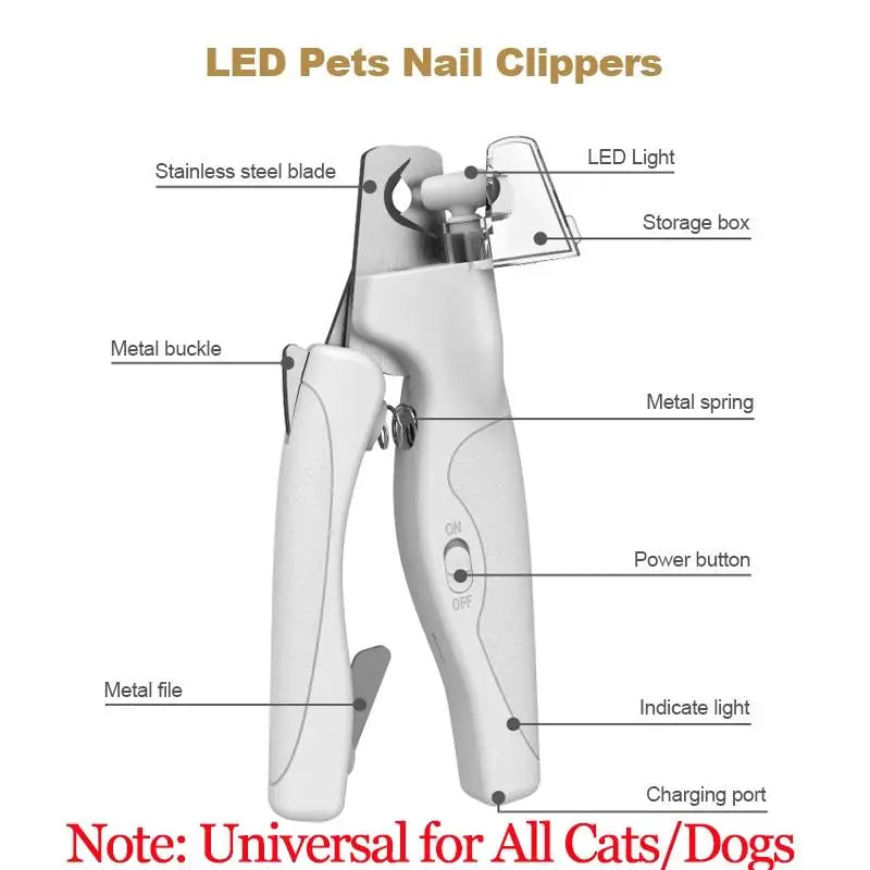 Pet Nail Clipper with LED Light Dog Cat Special Blood Line Scissors Multifunction Nail Trimmer Pet Cleaning Grooming Supplies