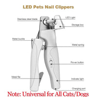 Pet Nail Clipper with LED Light Dog Cat Special Blood Line Scissors Multifunction Nail Trimmer Pet Cleaning Grooming Supplies